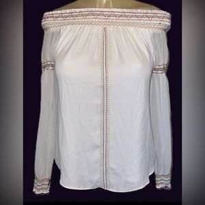 White House Black Market Embroidered Boho Off-Shoulder Blouse XS
